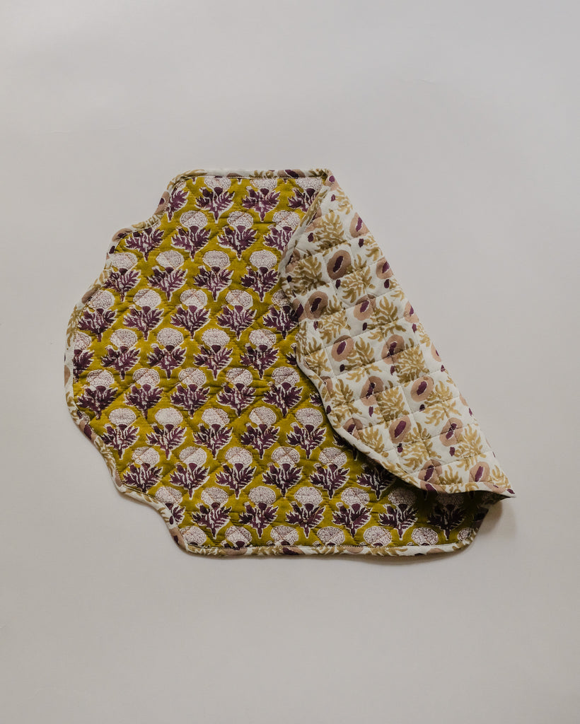 Sonya - Hand Block-printed , Quilted and Reversible Placemat - Set of 2