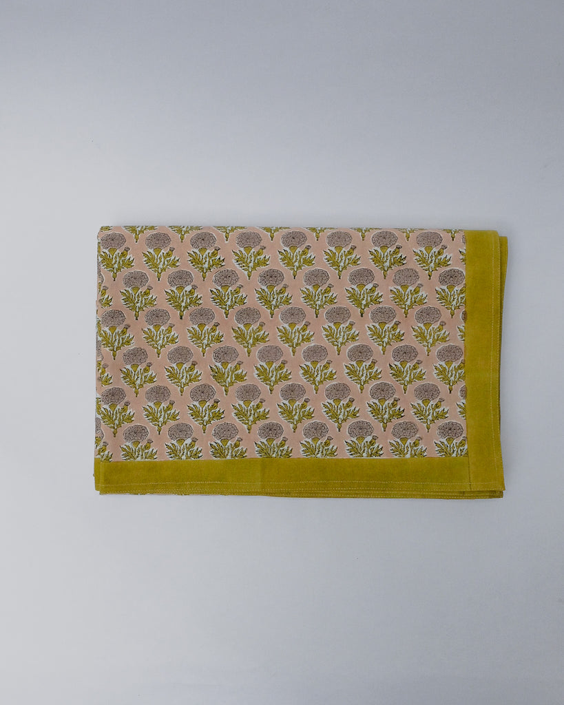 Sonya - Hand Block-printed Cotton Table Cloth (Rosewater)