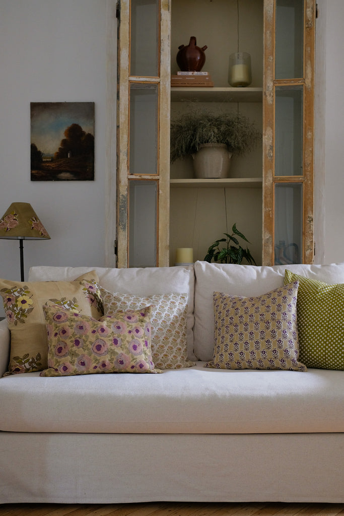 Syra - Hand Block-printed Linen Pillowcase (Warm Olive)