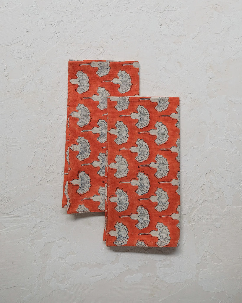 Seema - Block-printed Table Napkins - Set of 4 (Poppy Orange)