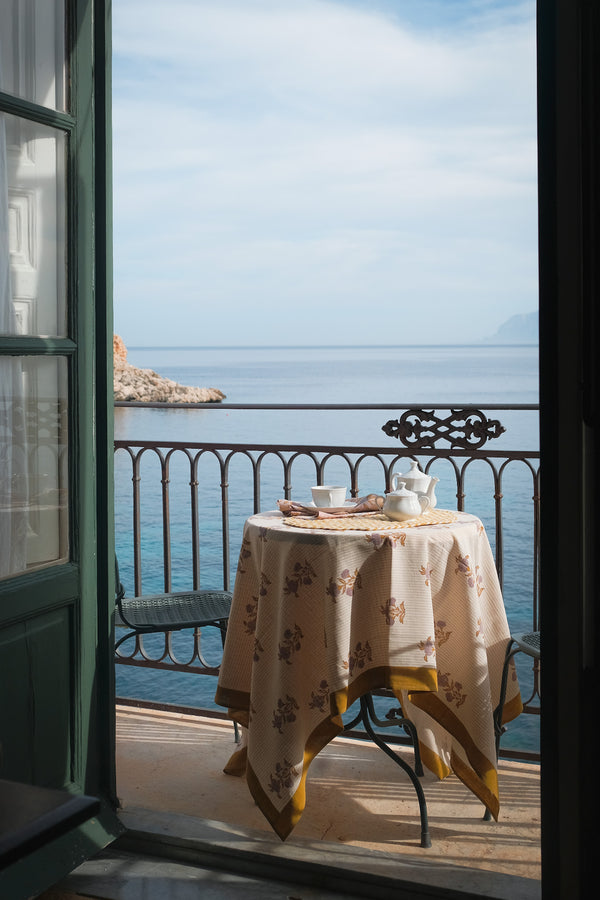 Sanvi - Hand Block-printed Cotton Table Cloth (English Lavender)