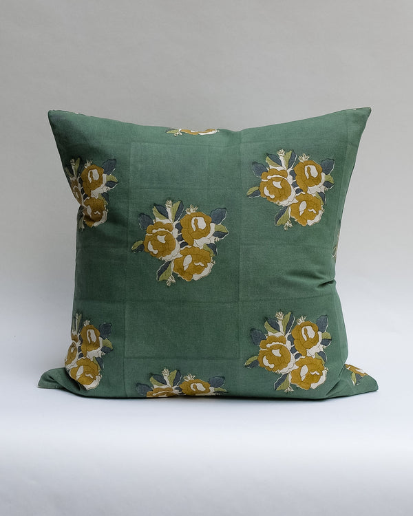 Sara - Hand Block-printed Linen Pillowcase (Forest)