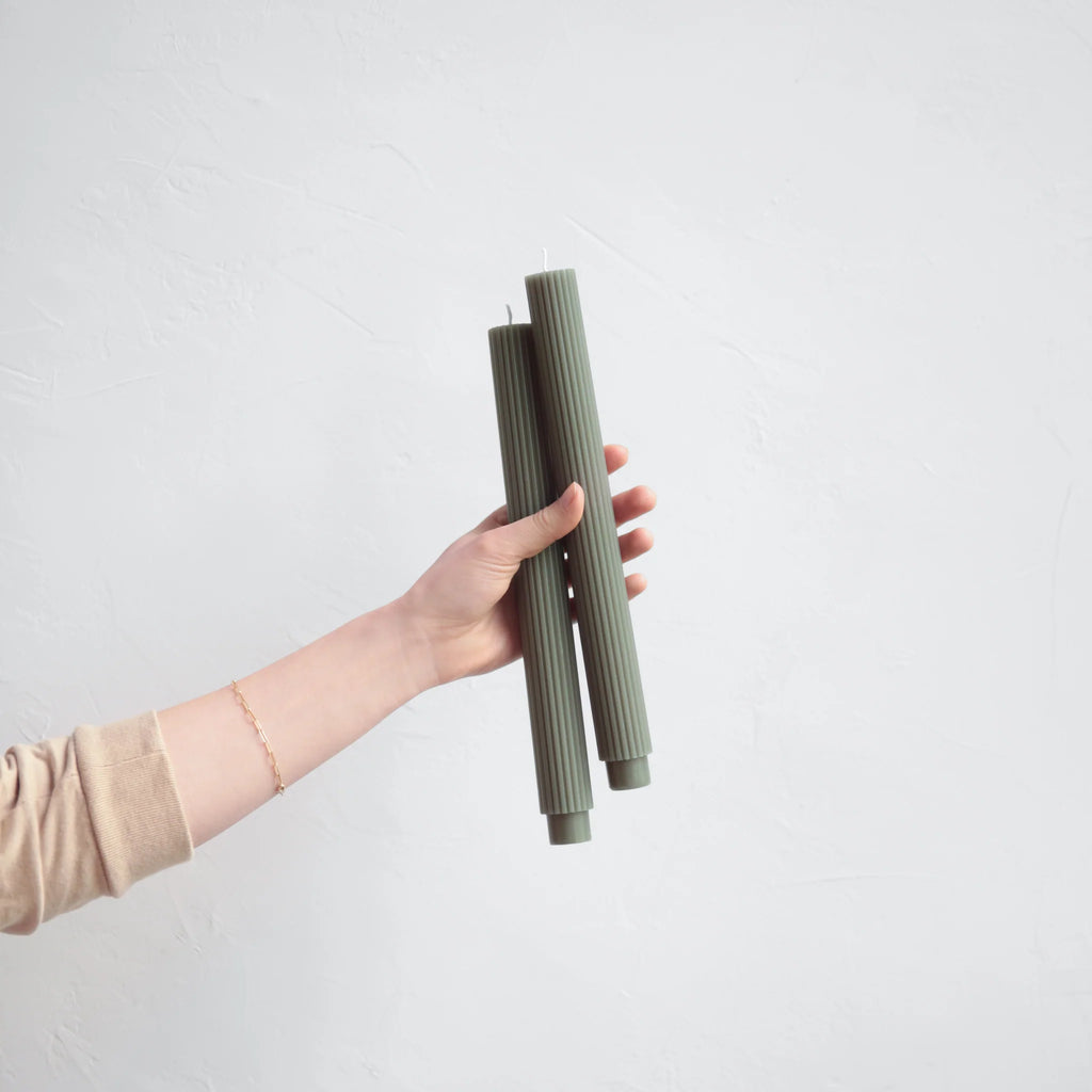 10" Fancy Taper Candles - Moss