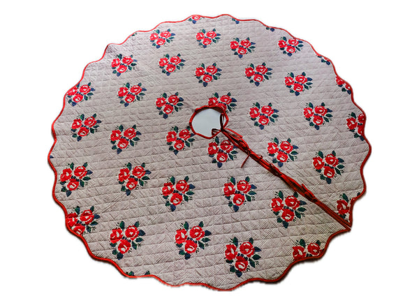 Mia - Hand Block-printed Quilted Christmas Tree Skirt (Red)