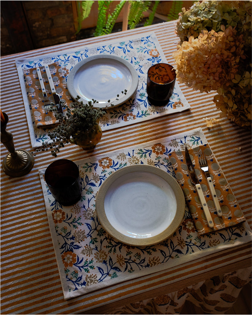 Priya - Block-printed Table Placemats - Set of 2 (Ink Blue)