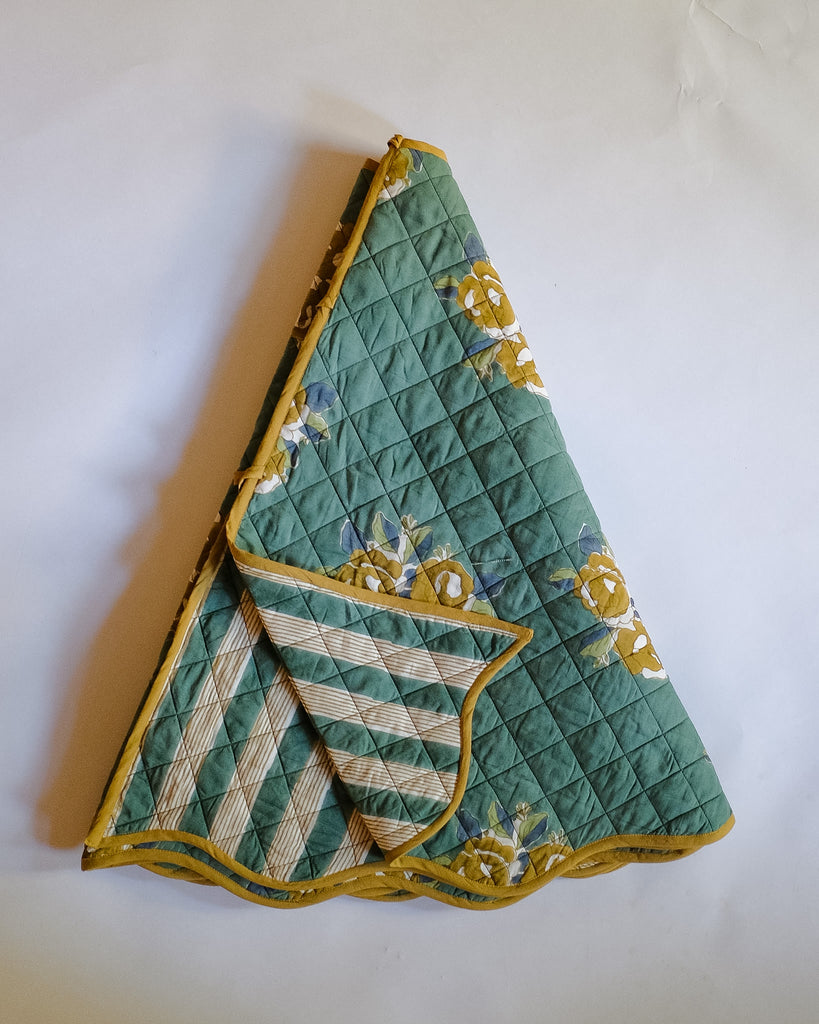 Sara - Hand Block-printed Quilted Christmas Tree Skirt (Forest) WP