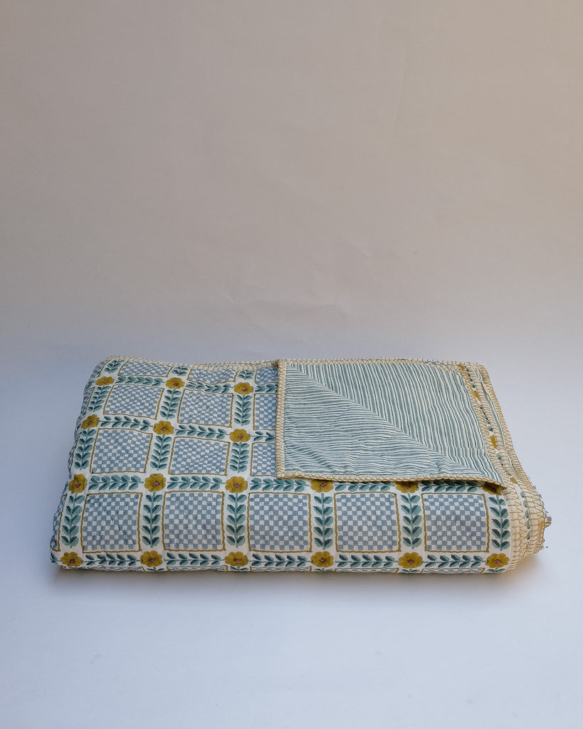 Mumtaz - Blue - Hand Block-printed Reversible Quilt WP