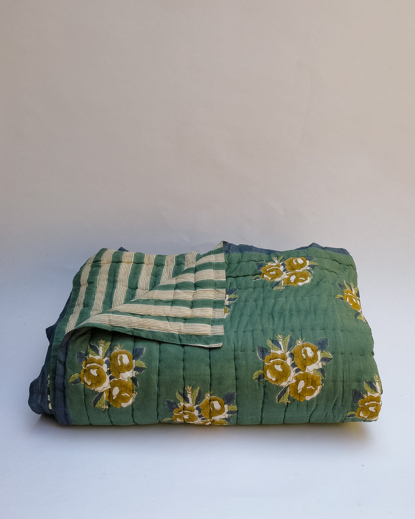Sara - Forest - Hand Block-printed Reversible Quilt WP