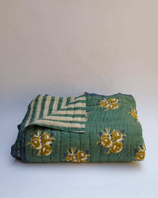 Sara - Forest - Hand Block-printed Reversible Quilt - Preorder