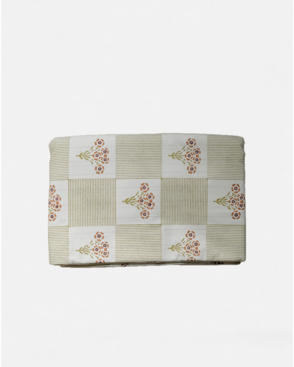 Shabana - Hand Block-printed Reversible Duvet Cover (Olive)