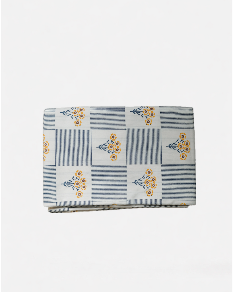 Shabana - Hand Block-printed Reversible Duvet Cover (Blue)