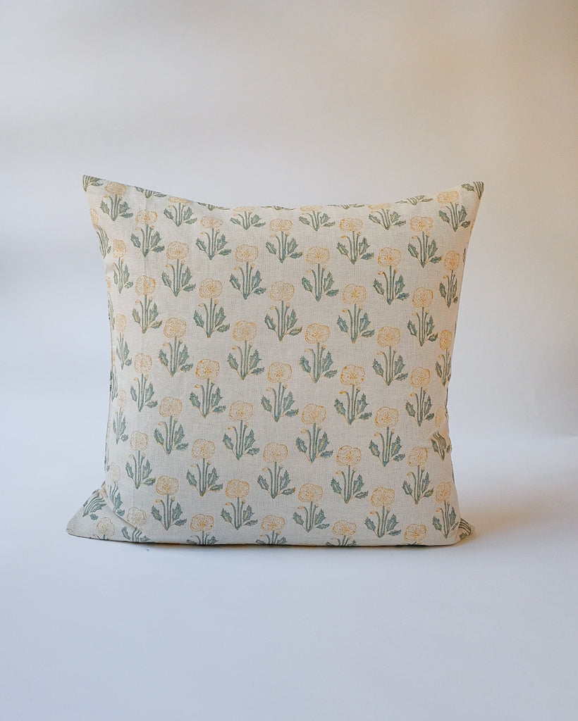 Zoya - Hand Block-printed Linen Pillowcase (Sage Green)