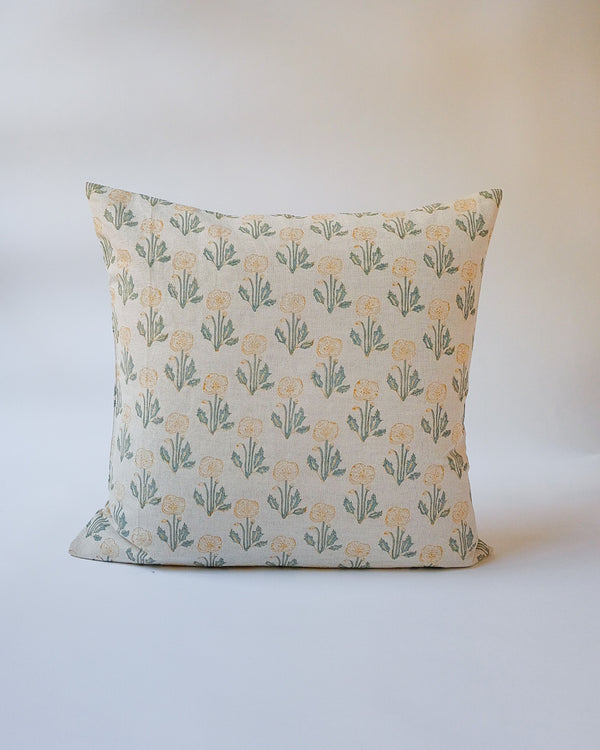 Zoya - Hand Block-printed Linen Pillowcase (Sage Green)