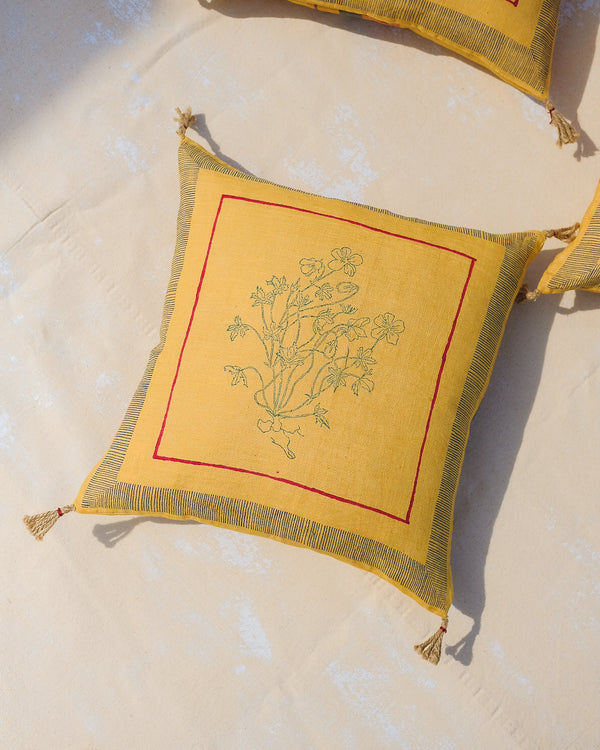 Aditi - Handwoven & Block-printed Linen Pillow - Sample - Soiltostudio 