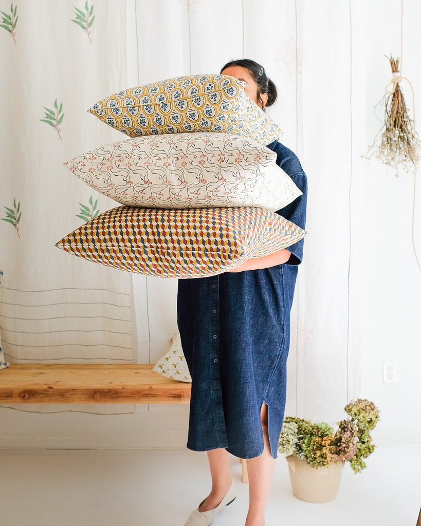 Tanya - Hand Block-printed Linen Pillowcase (Jewel)