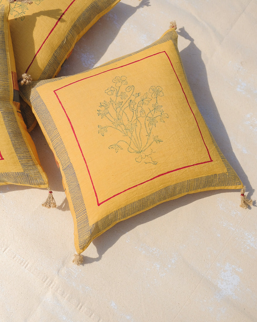 Aditi - Handwoven & Block-printed Linen Pillow - Sample - Soiltostudio 