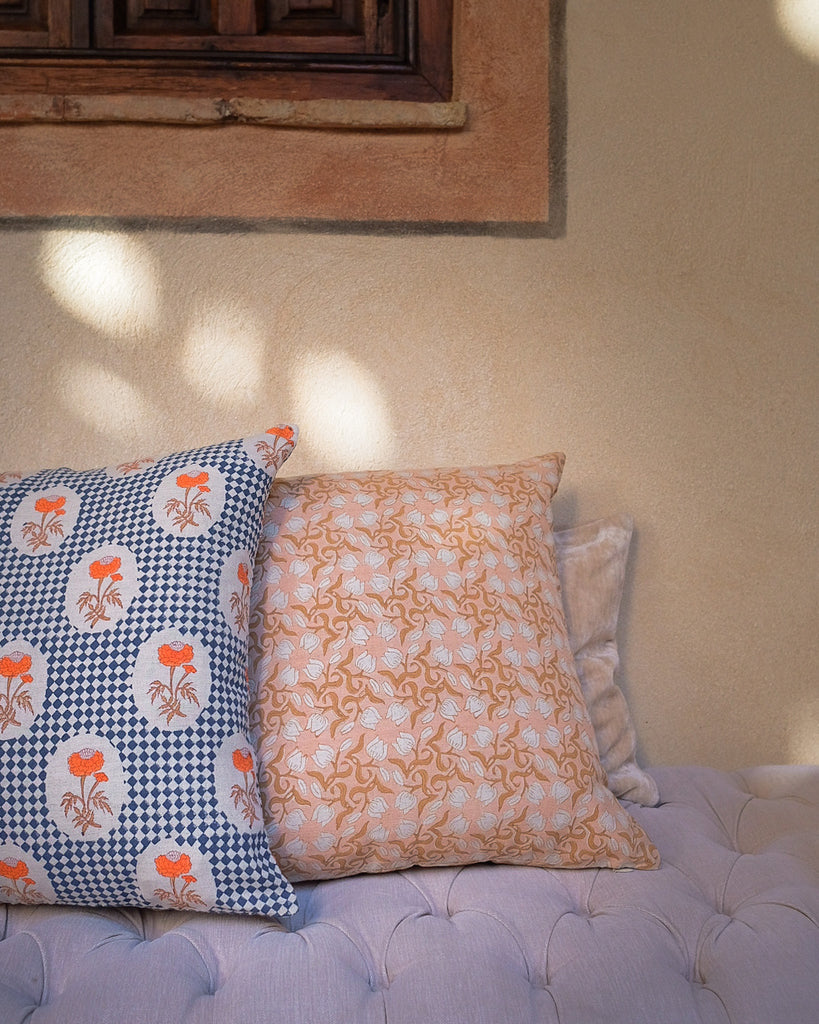 Zara - Hand Block-printed Linen Pillowcase (Navy)