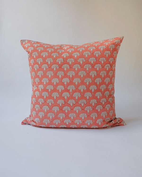 Seema - Hand Block-printed Linen Pillowcase (Coral Pink)