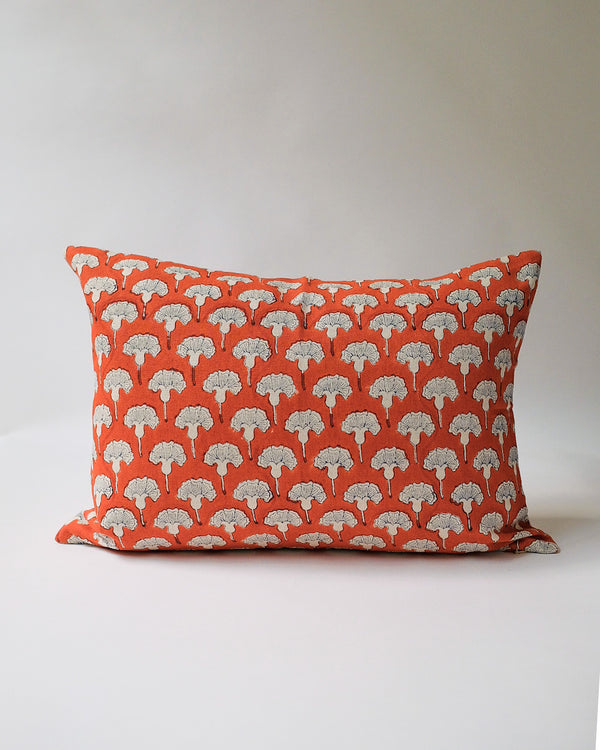 Seema - Hand Block-printed Linen Pillowcase (Poppy Orange)