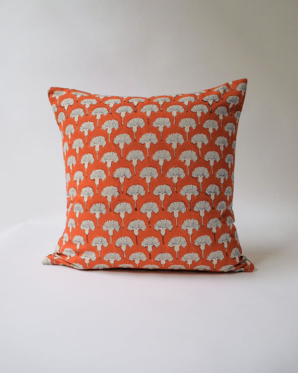 Seema - Hand Block-printed Linen Pillowcase (Poppy Orange) (pre-order)