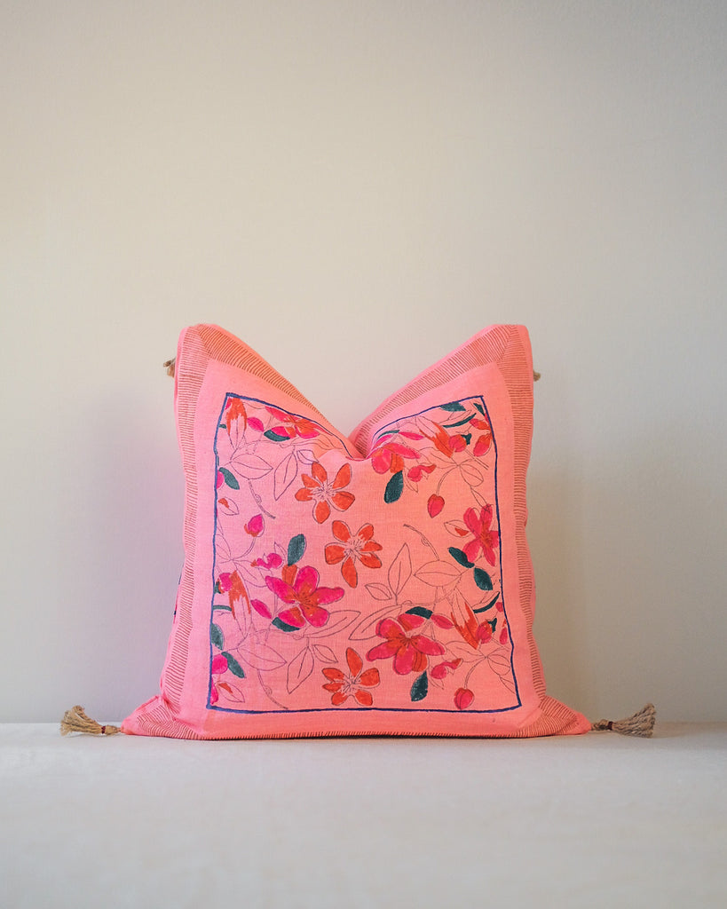 Teejan - Handwoven & Block-printed Linen Pillow
