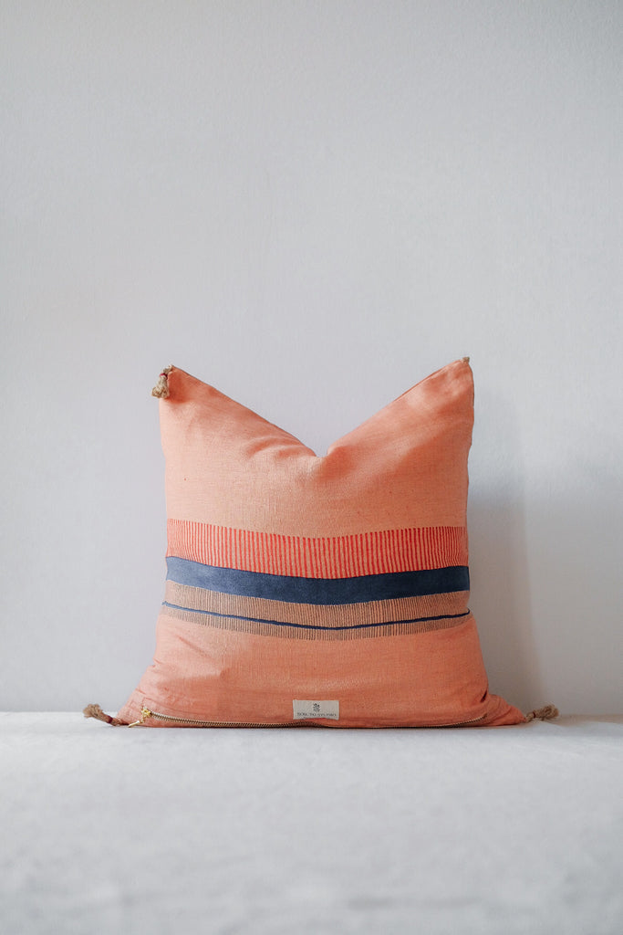 Chhavi - Handwoven & Block-printed Linen Pillow